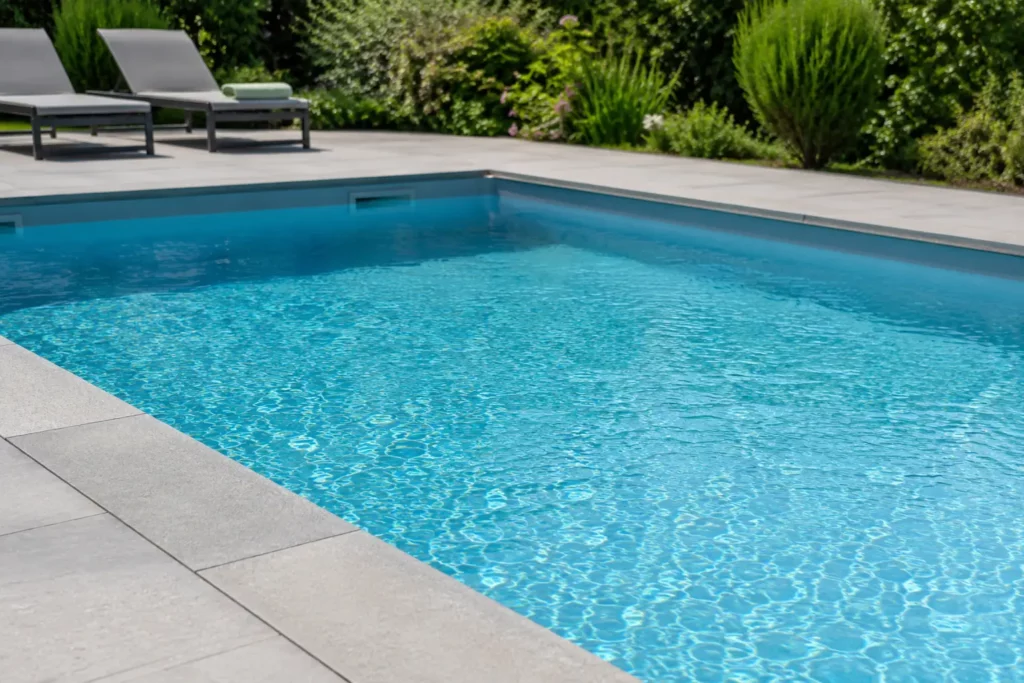 piscine enterrée avec liner bleu azur