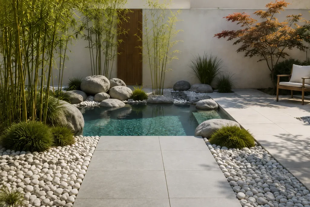 aménagement contour de piscine style zen